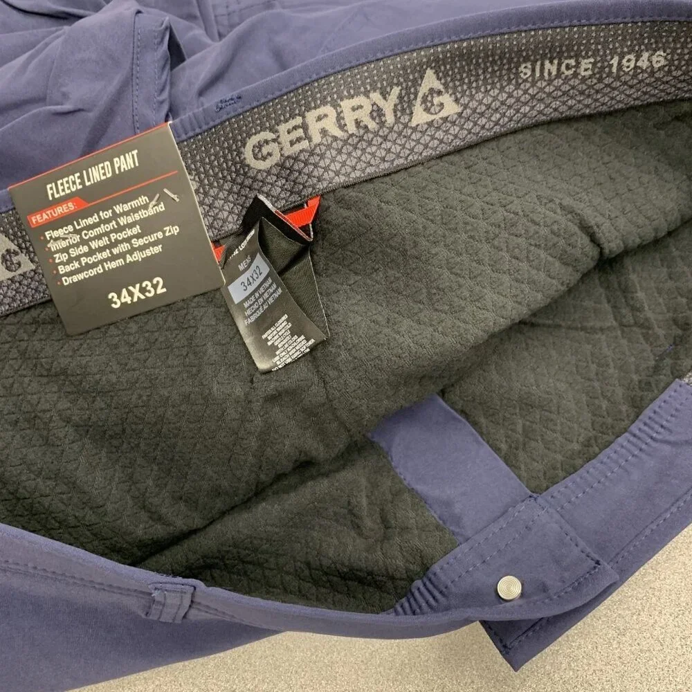 Gerry Men's 34x32 Blue Fleece Lined Pants Water-Resistant Stretch Warm G1923